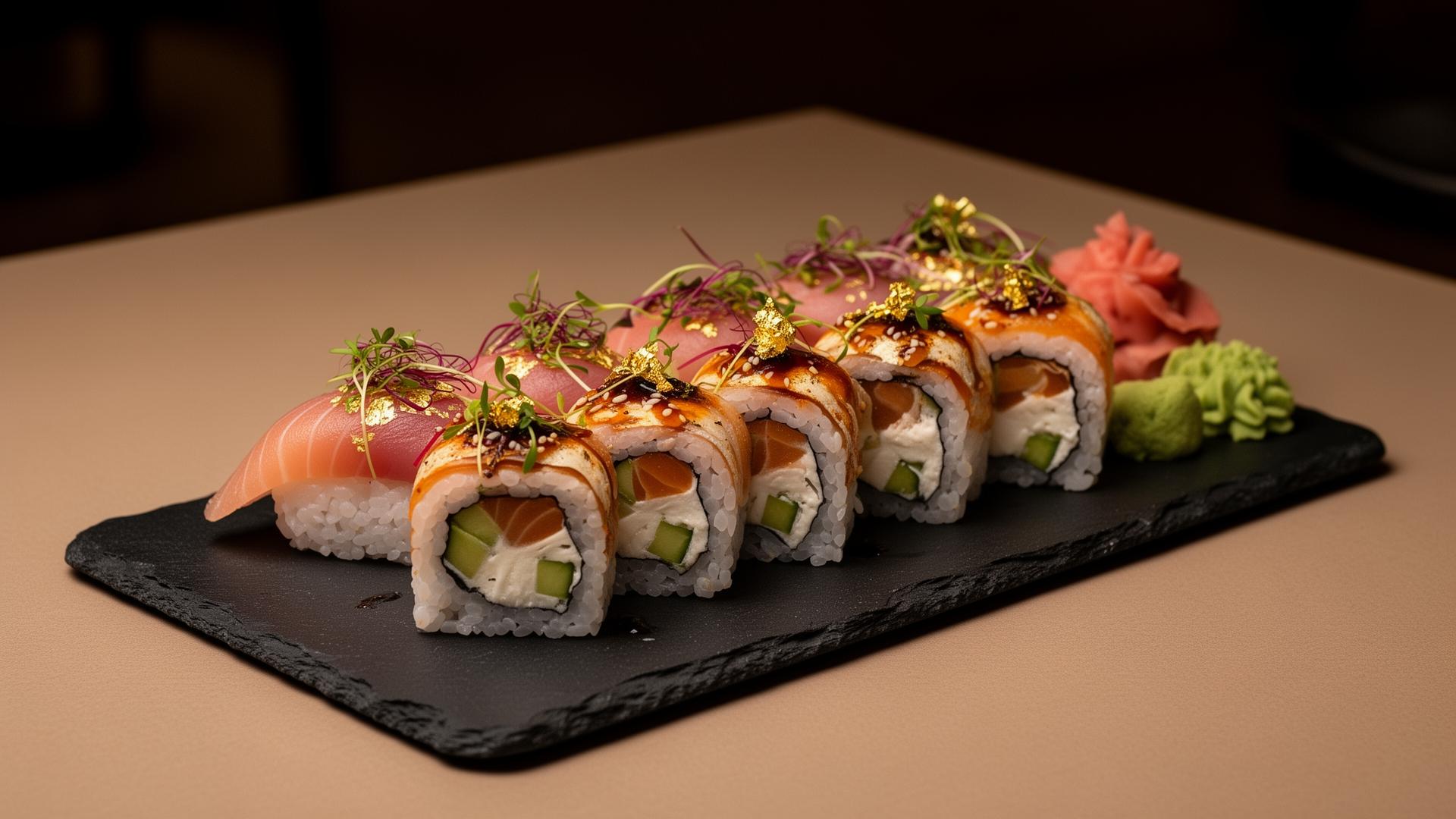 Sushi-Fusion-Platte mit Blattgold