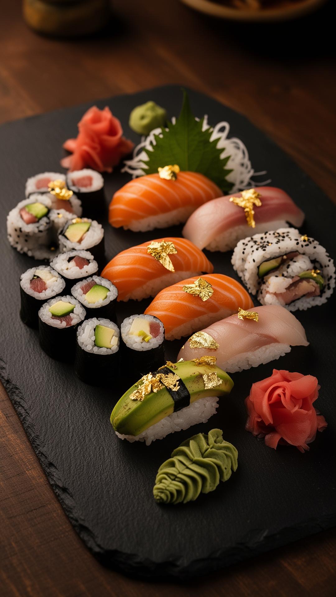 Sushi-Fusion Platte mit Goldakzenten